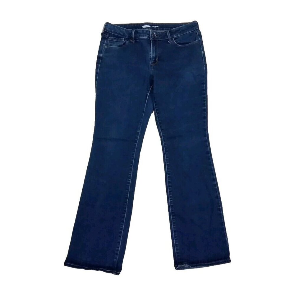 Old Navy Jeans Womens 10 Petite Blue Dark Wash Denim Mid Rise Kicker Bootcut